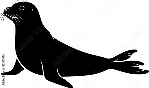 a black silhouette of a seal 