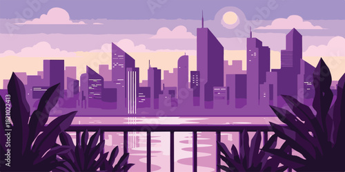 night city landscape purple color