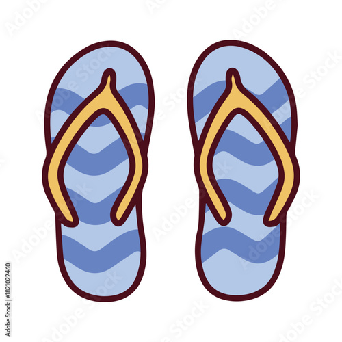 Blue flip-flops featuring a marine-inspired wavy pattern on the sole and yellow straps. Nautical style summer footwear ideal for ocean lovers, surfing fans, and seaside holidays.