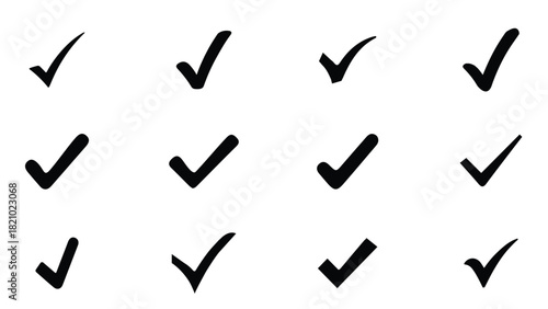 Beautiful Black color Check Mark Icon Doodle Design with White Background, Check List Button Sign and Symbol, 
