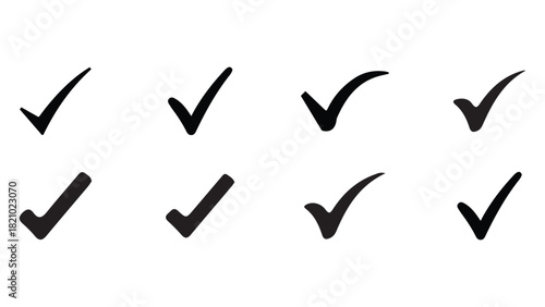 Beautiful Black Check Mark Icon set, Vector Doodle Art Design with White Background, 