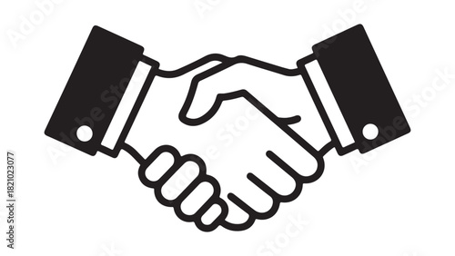 Simple valentine s and white icon of two hands shaking in agreement and partnership