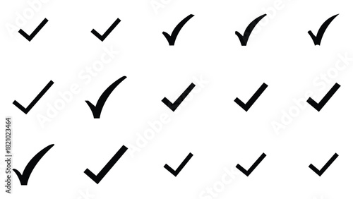 a set of black yes OK check mark icon sign and symbol design with white background, vector art design, 