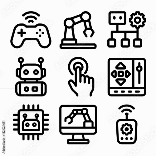 Icons representing automation technology and robotics in modern interface design
