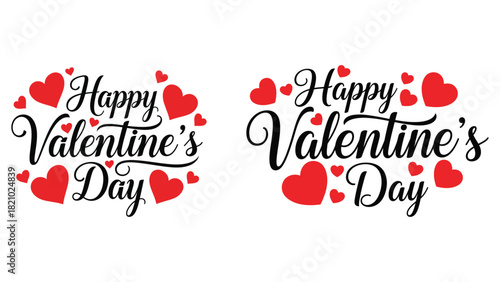 Two heart decorated happy valentine's day text designs for romantic celebrations