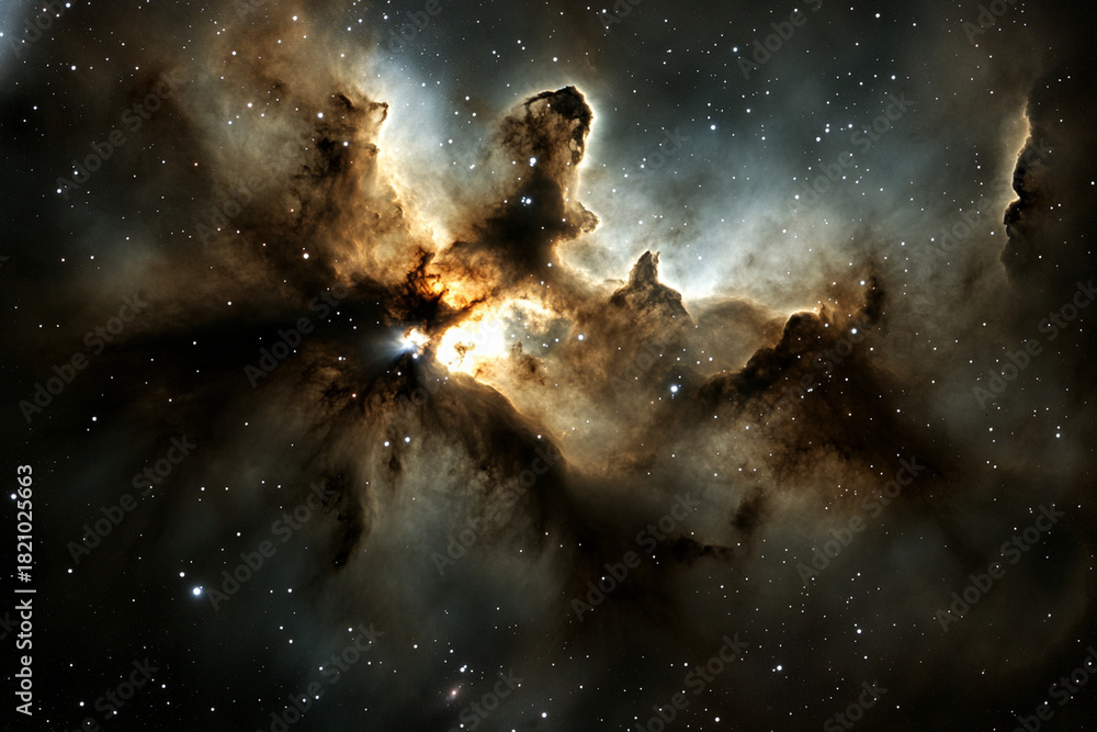 Obraz premium Distorted cosmic landscape shaped by gravitational forces exhibiting unique formations and vibrant colors in deep space