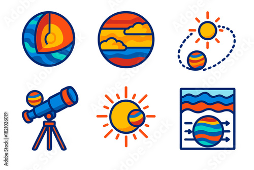 Exoplanet Atmosphere Layers. Isometric vector illustration set Exoplanet Atmospheres: layered planet cross-section, atmospheric