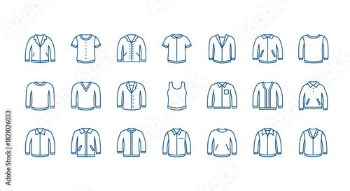 Collection of apparel icons line art illustrations of clothing items