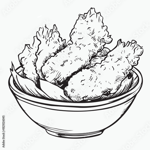 vector illustration of a bowl of tempura food
