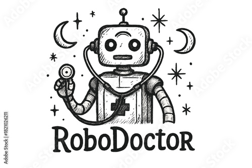 Robot doctor is holding a stethoscope