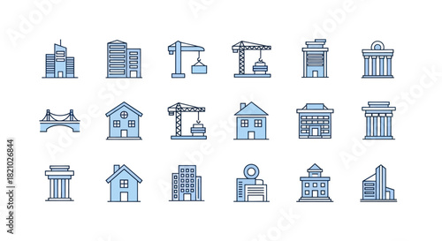 Collection of buildings and construction icons for design projects