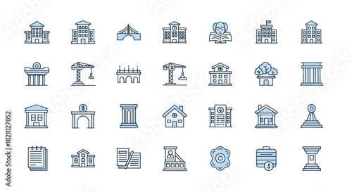 Collection of buildings and structures icons for design and illustration