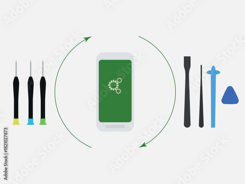 Circular economy phone repair tools vector illustration