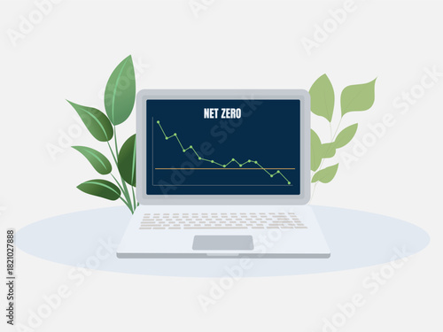 Laptop tracking net zero target with decreasing graph