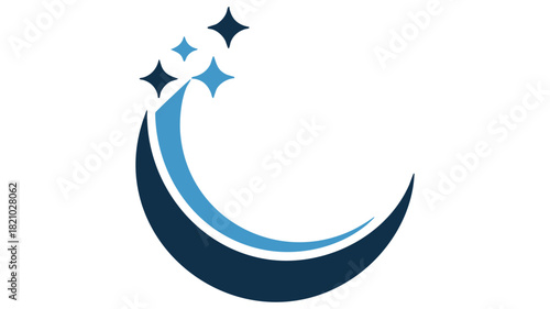 Blue crescent rising star icon
