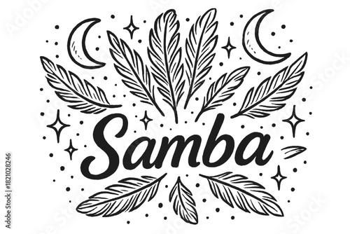 Black and white drawing of feathers