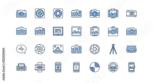 Camera icons set photography and digital imaging symbols collection