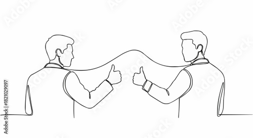 Two business people giving thumbs up symbolizing agreement and success.