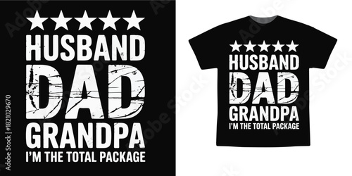 Husband Dad Grandpa T-Shirt Design – Vintage Distressed Typography for Father’s Day