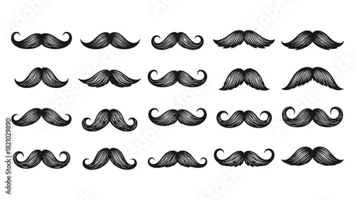 Collection of hand drawn valentine s and white mustache illustrations in various styles