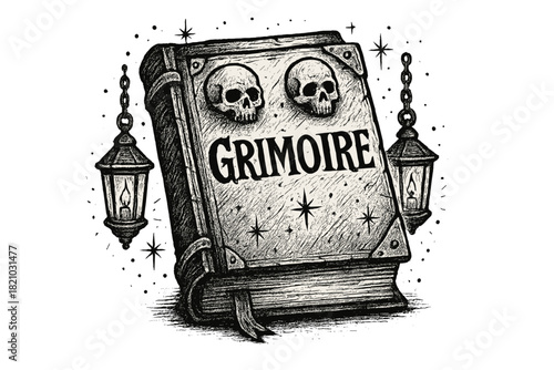 Grimoire is a book with skulls on it