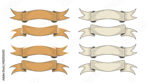Collection of vintage style hand drawn ribbons and banners for design elements