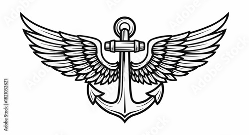 Detailed illustration of an anchor with wings, a symbol of hope and freedom.