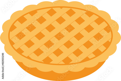 A freshly baked orange pie with a decorative lattice crust sits on a scalloped edge pie dish, ready to be served.