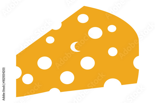 A wedge of Swiss cheese with a crescent moon inside, isolated on a white background, representing a whimsical food concept.