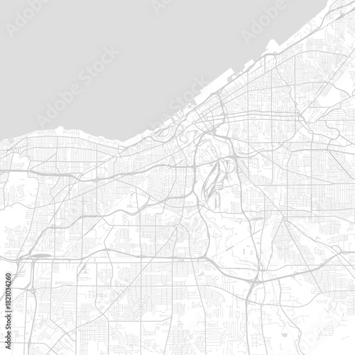 Cleveland City Map a clean architectural elevation presents an orderly network of geometric streets and building outlines in a subtle monochrome style begin of sentence, emphasizing refined linework.
