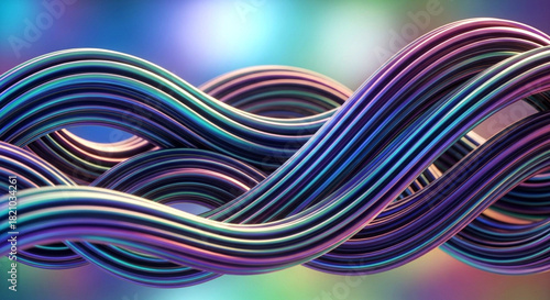 Abstract wavy iridescent metallic cable or fiber optic line texture background