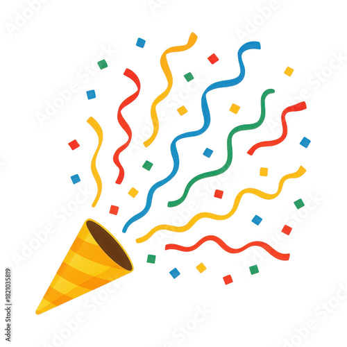 Colorful Party Popper Icon Vector Illustration Exploding Confetti and Streamers isolated PNG with Transparent Background