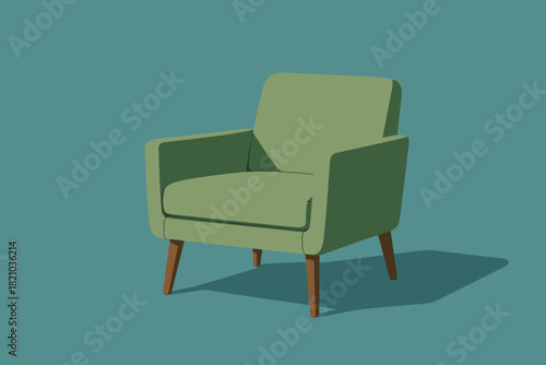 Minimalist Green Armchair. Minimalist green armchair against a solid teal background, clean and vector illustration modern