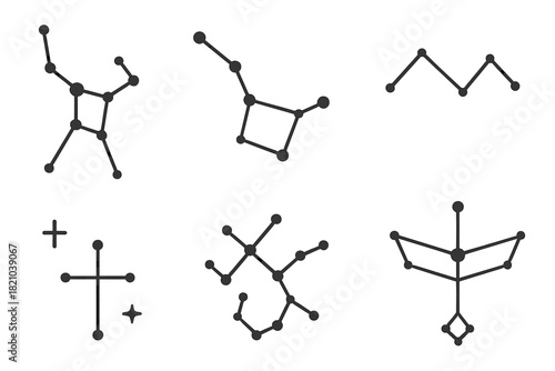 Constellation Line Icons. Line style icons of constellations for tourists: Orion constellation lines, Big Dipper star group,