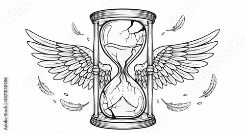 Broken Hourglass With Wings Symbolizing Fleeting Time.