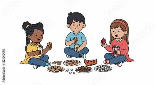 Children Enjoying a Snack Together in a Circle.