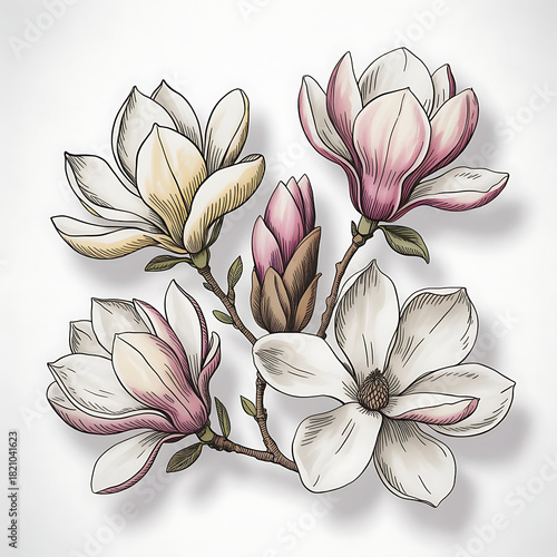Delicate watercolor painting of magnolia flowers in bloom