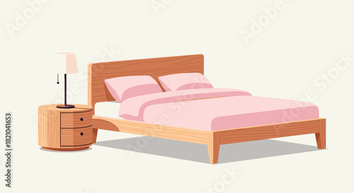 Stylish bedroom scene featuring a cozy bed and modern nightstand, perfect for interior design projects