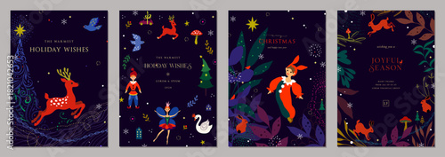 Magical Christmas cards. Winter Holiday templates with decorative Christmas T...