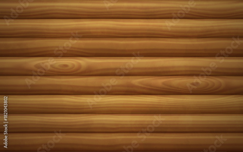 Log cabin wooden wall. Background of beams with wood texture, old rustic timber house wall. Pattern of log cabin interior from tree trunks, vector realistic illustration