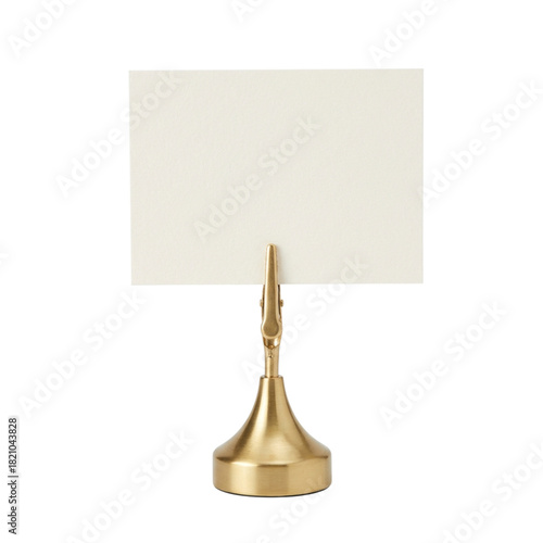 Elegant Gold Place Card Holder Displaying Blank Card on Transparent Background