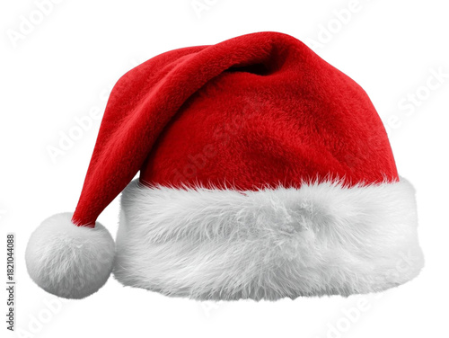 Red santa hat with white trim and pompom isolated on a transparent background festive holiday symbol