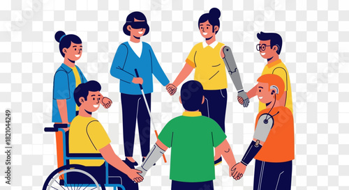 Diverse inclusive unity group holding hands concept illustration, promoting understanding and