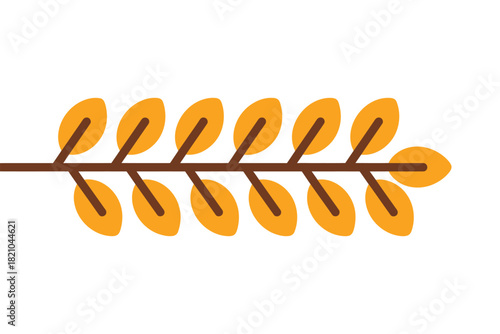 A stylized illustration of a wheat stalk with multiple golden leaves and grains against a white background.