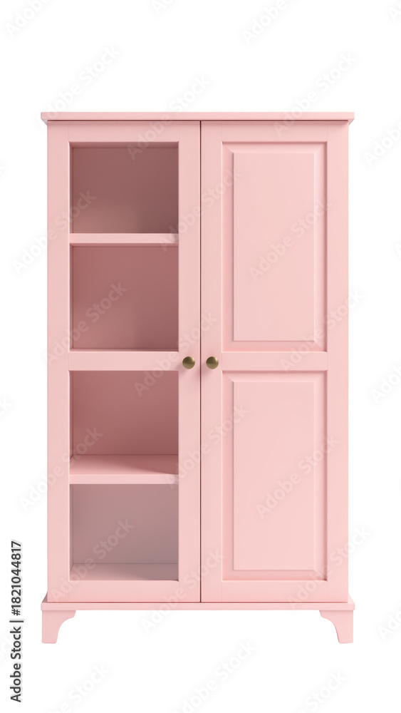 Obraz premium Stylish pink cabinet with glass doors and shelves, perfect for displaying items or storing essentials in modern space