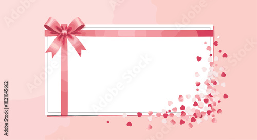 Elegant pink frame with ribbon and hearts for Valentine's Day cards or romantic invitations, perfect for adding your personalized message