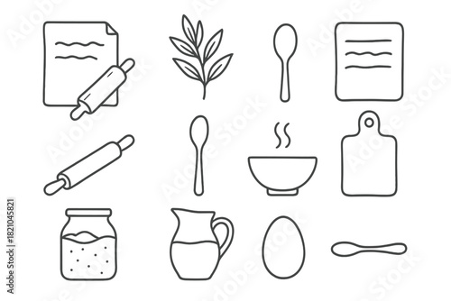 Culinary Memories Icons. Line style icons of Culinary Memories: Faded Recipe, Strange Herb, Grandma’s Writing, Lost Aroma; Rolling