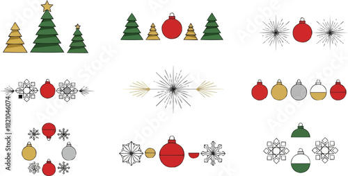 Christmas Tree and Ornament Icon Set | Holiday Symbols with Trees and Decorations | Festive Christmas Icons for the Season