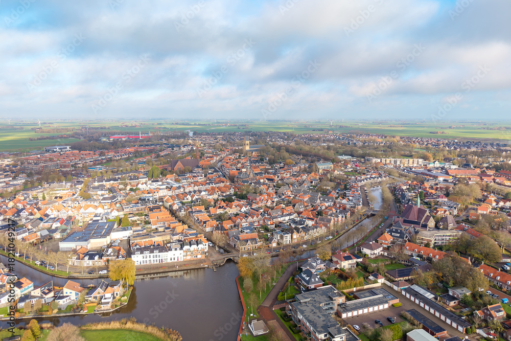 Fototapeta premium Aerial view of historic Bolsward city center Netherlands