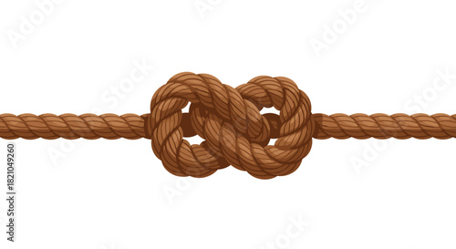 Secure knot in brown rope for nautical themed designs and crafting projects, a symbol of connection and strength ready to enhance your creative work
